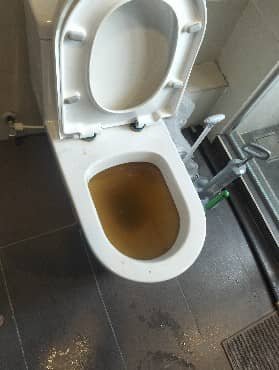 Blocked toilet with dirty water